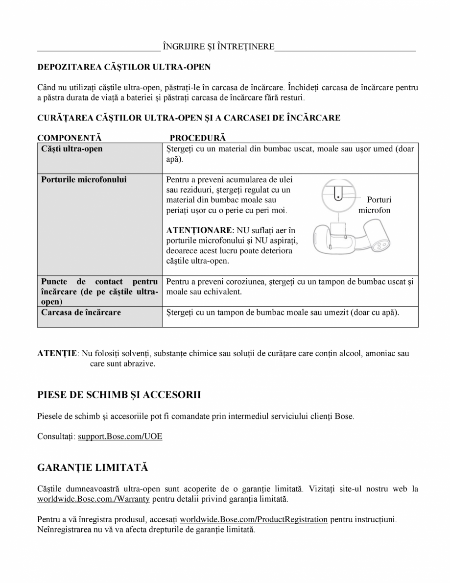 Pagina 42-Manual de utilizare pentru casti wireless cu anularea zgomotului  BOSE Ultra Open Earbuds...