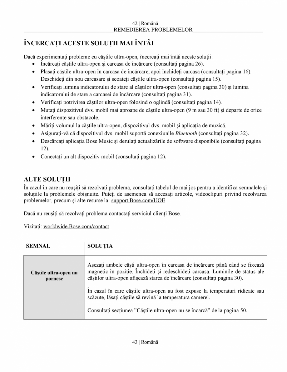 Pagina 44 - Manual de utilizare pentru casti wireless cu anularea zgomotului  BOSE Ultra Open...