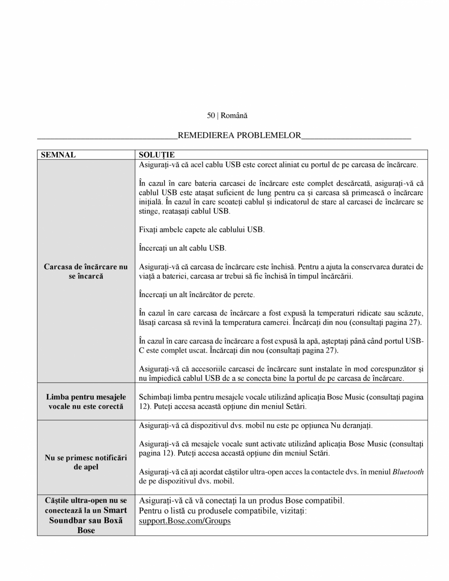 Pagina 52 - Manual de utilizare pentru casti wireless cu anularea zgomotului  BOSE Ultra Open...