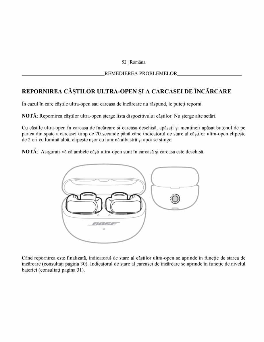 Pagina 54-Manual de utilizare pentru casti wireless cu anularea zgomotului  BOSE Ultra Open Earbuds...
