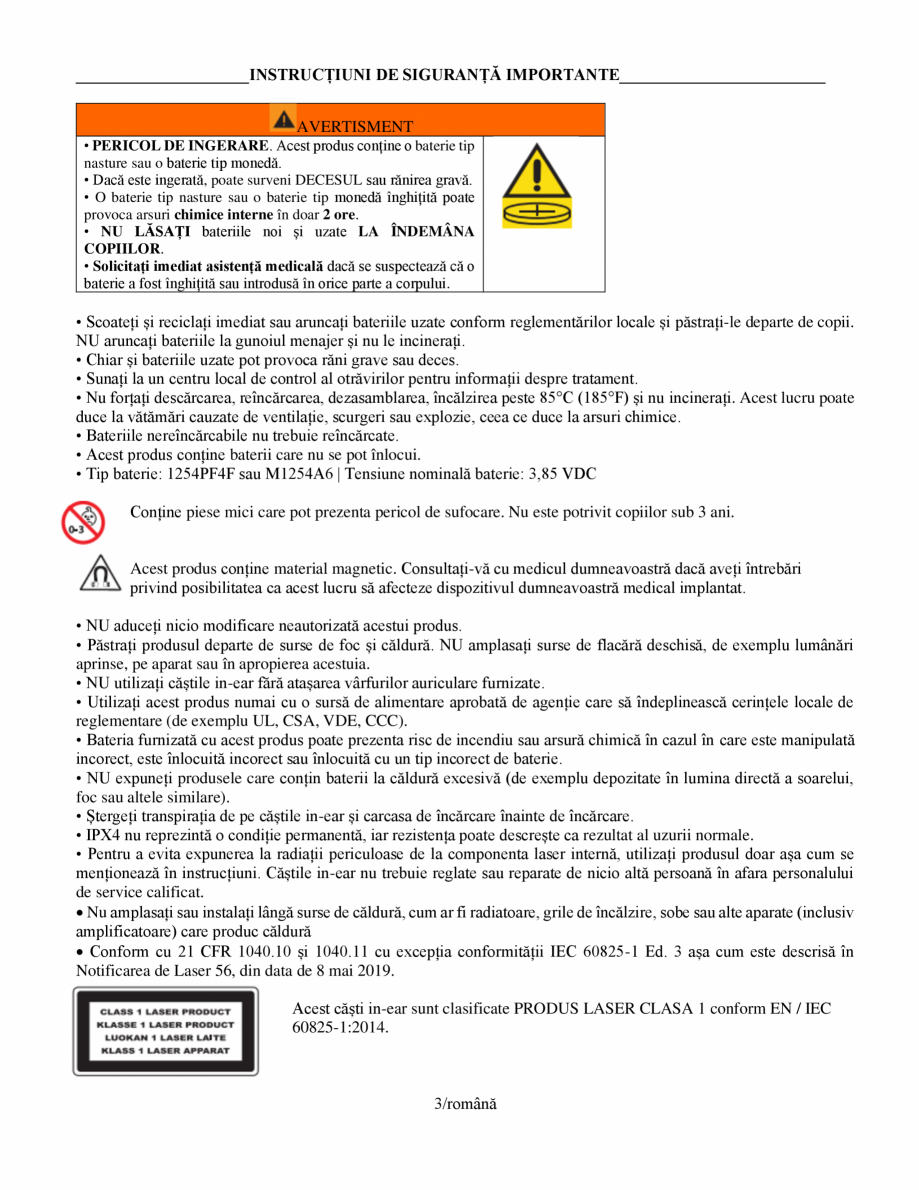 Pagina 3 - Manual de utilizare pentru casti cu anularea zgomotului BOSE Quiet Comfort Earbuds...