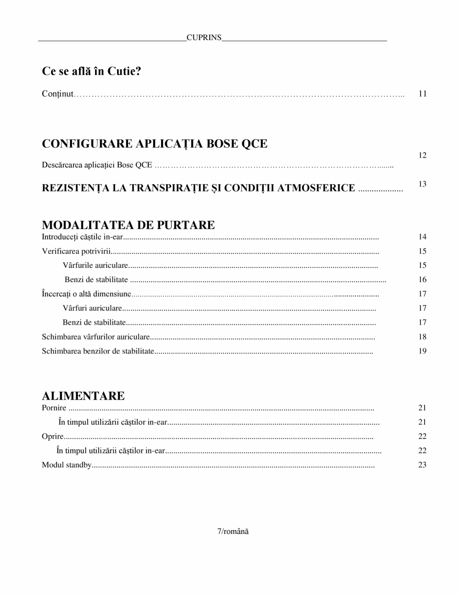 Pagina 7-Manual de utilizare pentru casti cu anularea zgomotului BOSE Quiet Comfort Earbuds Instructiuni...