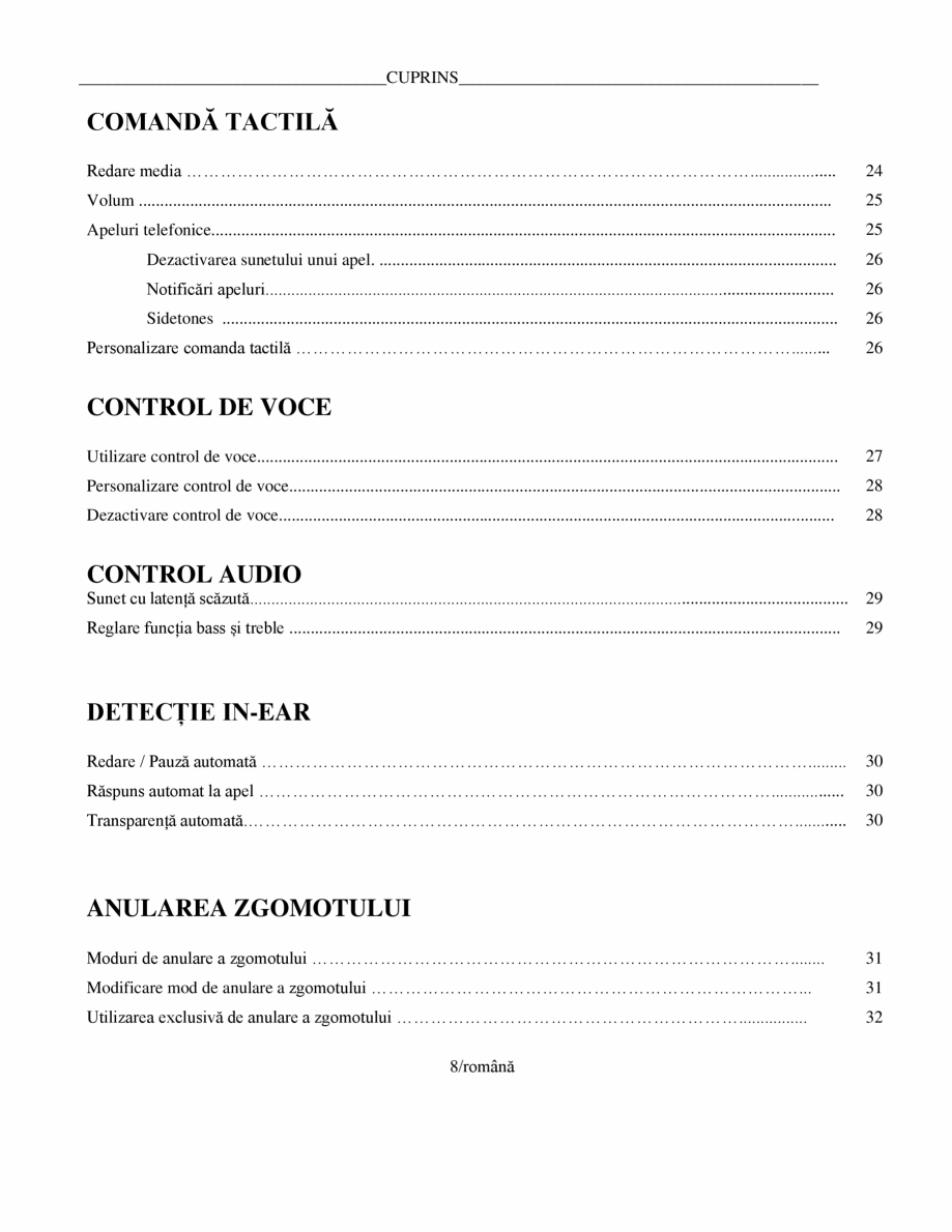 Pagina 8-Manual de utilizare pentru casti cu anularea zgomotului BOSE Quiet Comfort Earbuds Instructiuni...