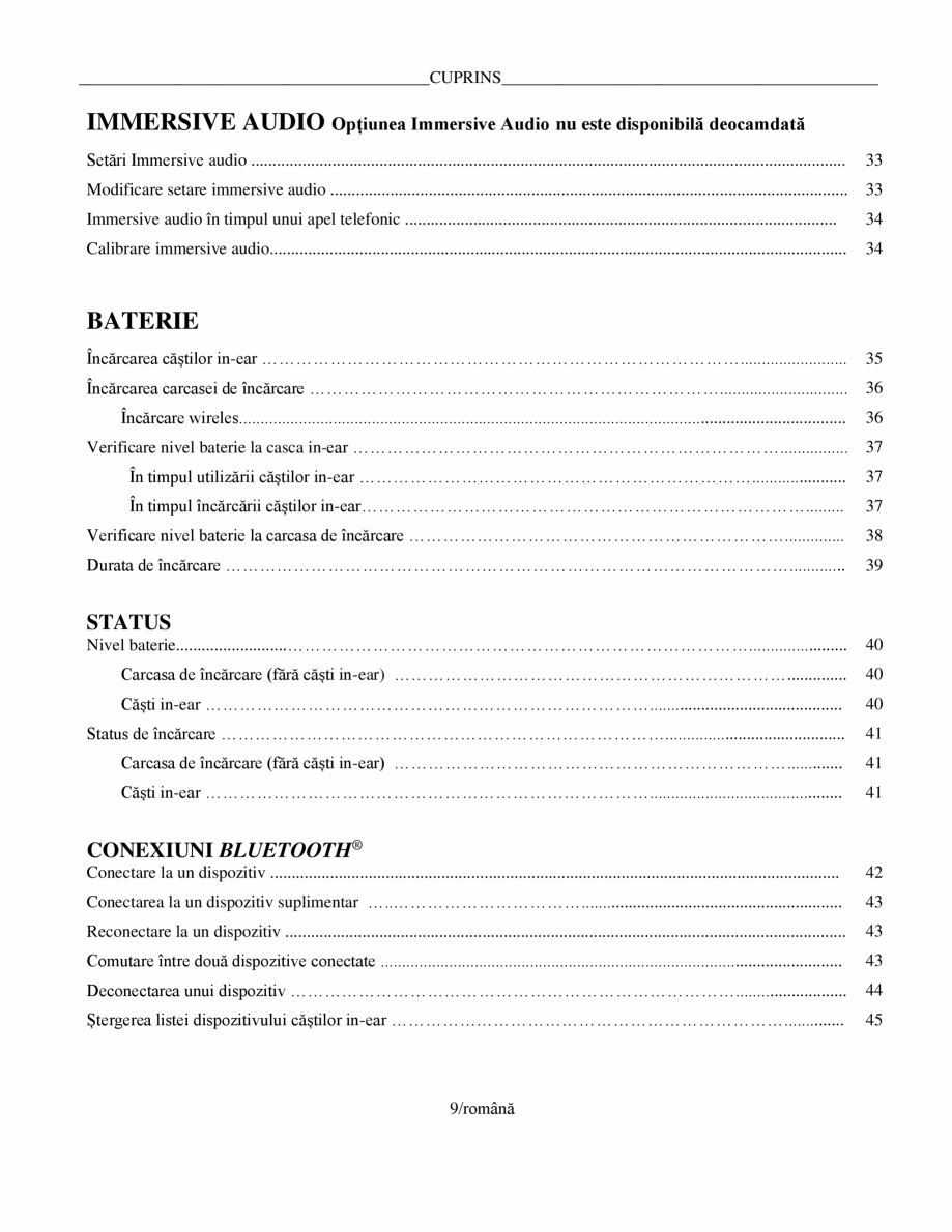 Pagina 9-Manual de utilizare pentru casti cu anularea zgomotului BOSE Quiet Comfort Earbuds Instructiuni...