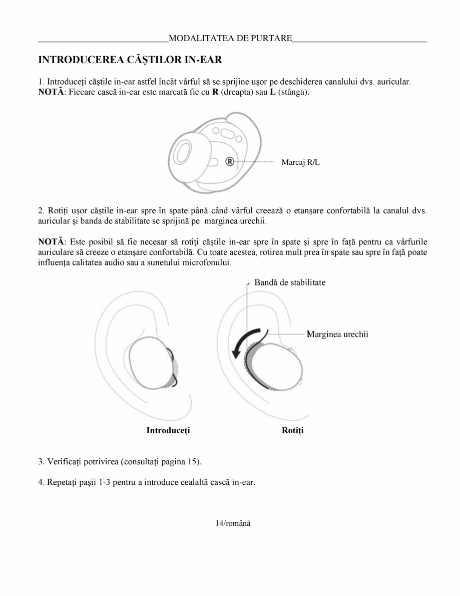 Pagina 14-Manual de utilizare pentru casti cu anularea zgomotului BOSE Quiet Comfort Earbuds Instructiuni...