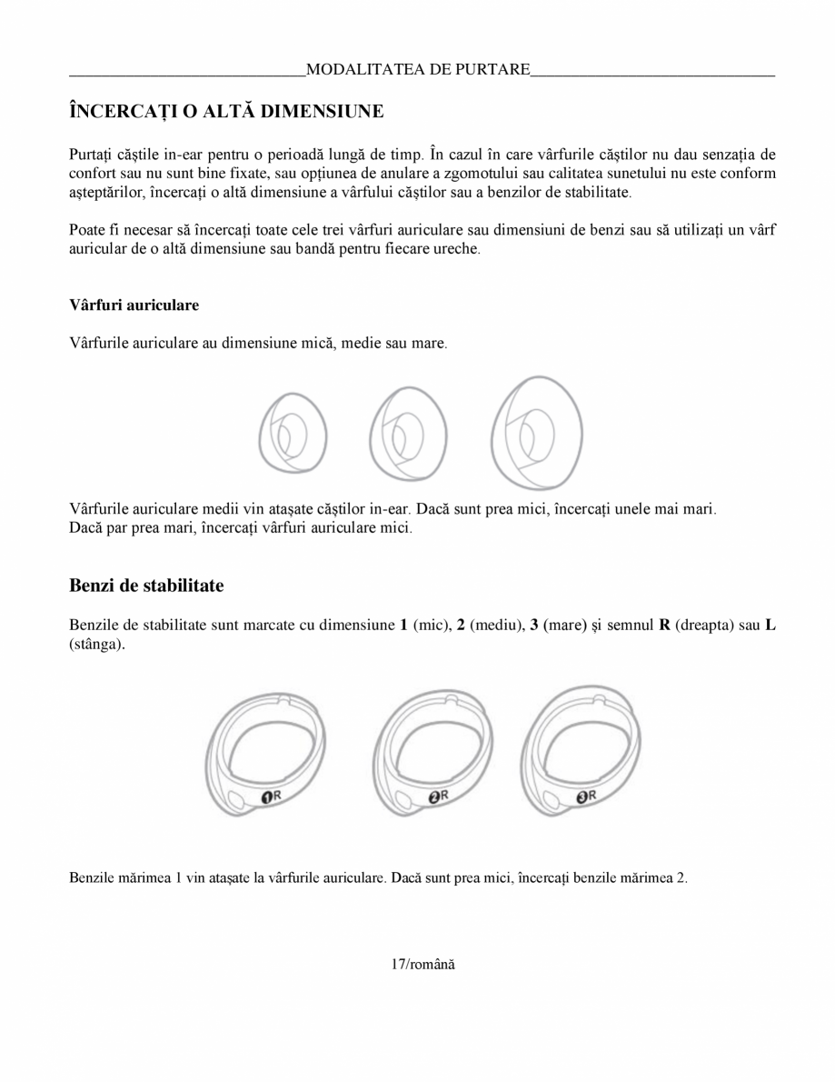 Pagina 17-Manual de utilizare pentru casti cu anularea zgomotului BOSE Quiet Comfort Earbuds Instructiuni...