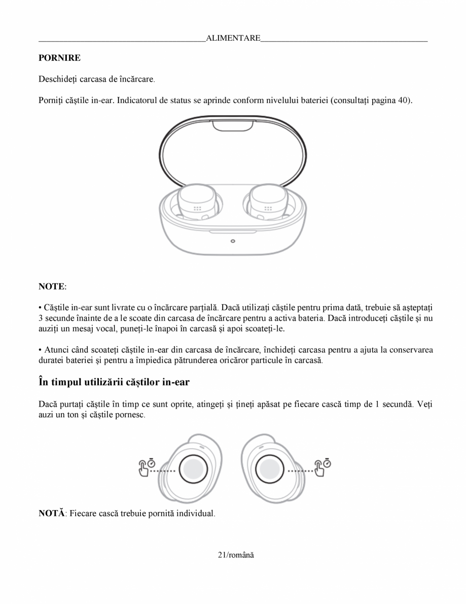 Pagina 21-Manual de utilizare pentru casti cu anularea zgomotului BOSE Quiet Comfort Earbuds Instructiuni...