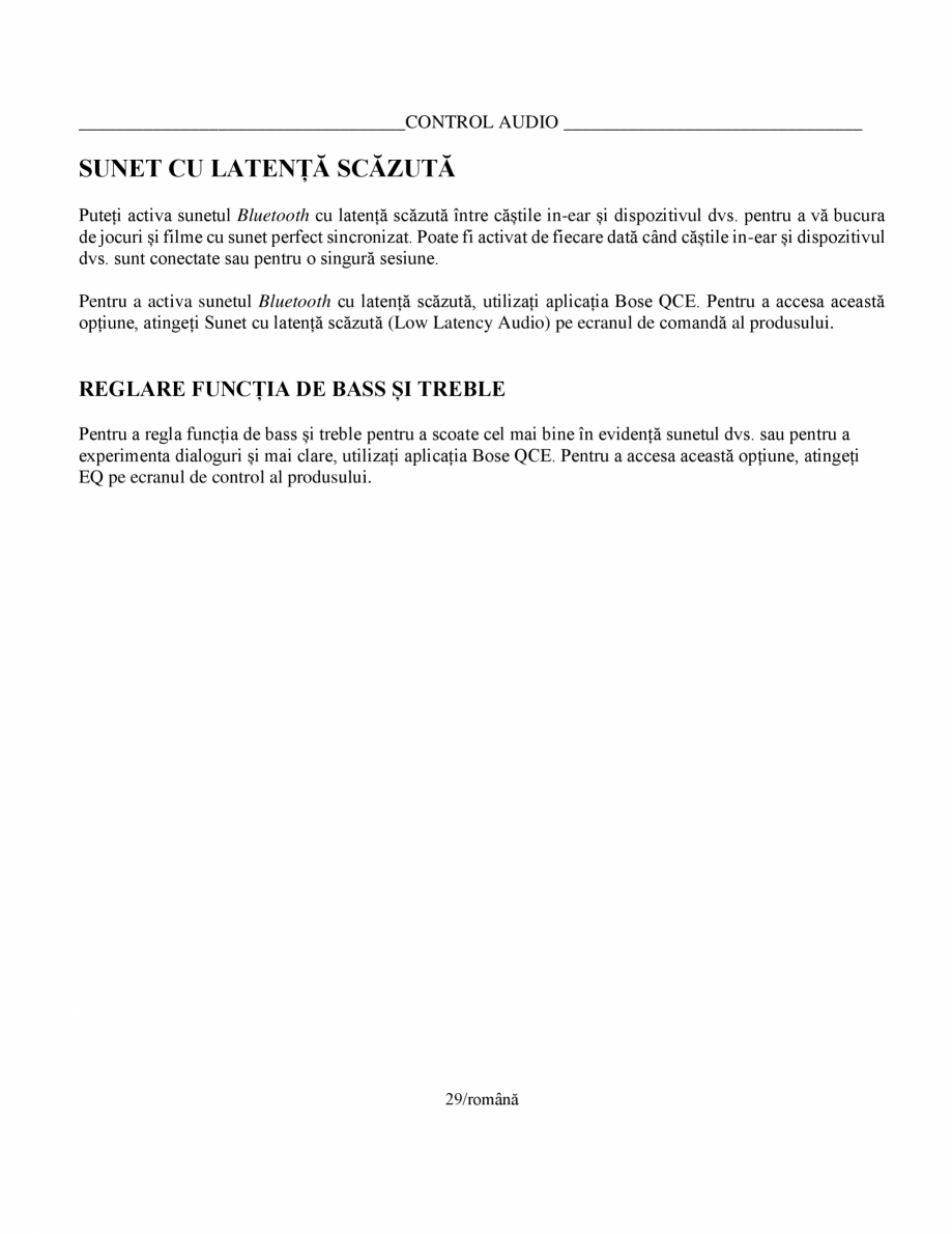 Pagina 29-Manual de utilizare pentru casti cu anularea zgomotului BOSE Quiet Comfort Earbuds Instructiuni...