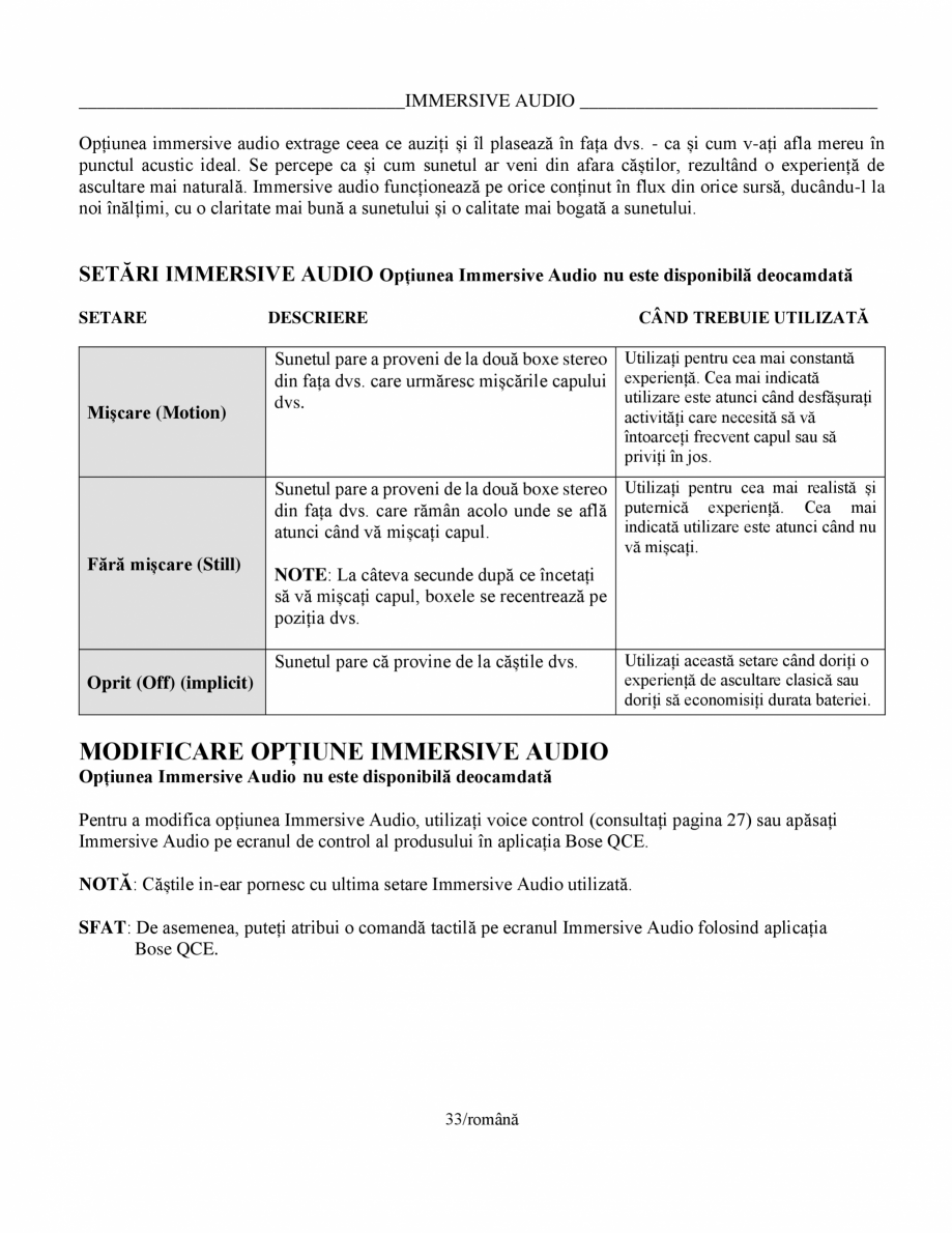 Pagina 33-Manual de utilizare pentru casti cu anularea zgomotului BOSE Quiet Comfort Earbuds Instructiuni...