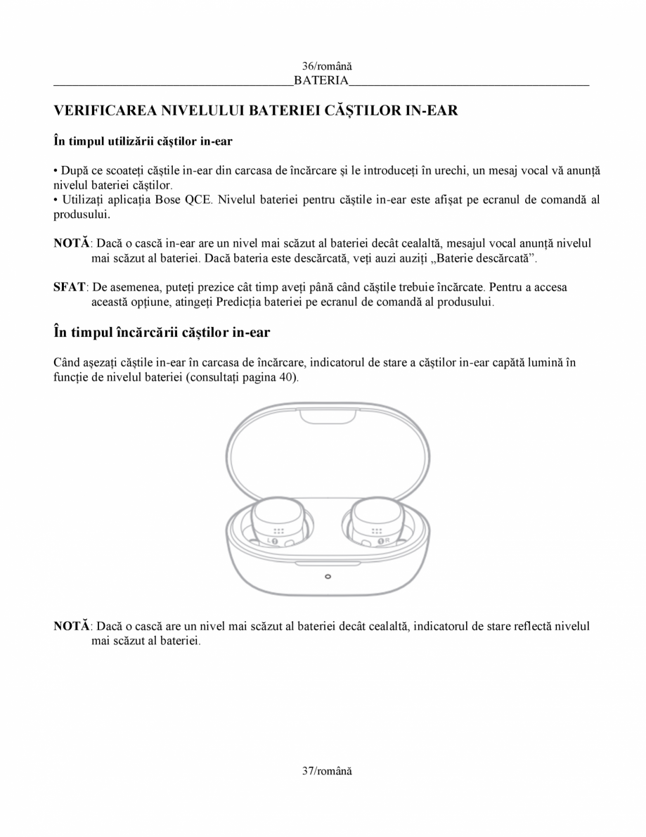 Pagina 37-Manual de utilizare pentru casti cu anularea zgomotului BOSE Quiet Comfort Earbuds Instructiuni...