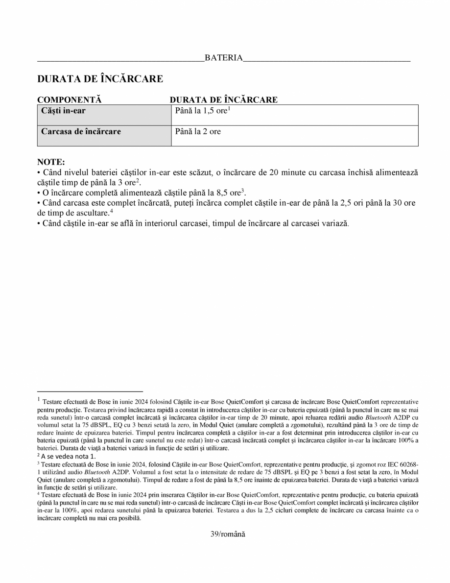 Pagina 39-Manual de utilizare pentru casti cu anularea zgomotului BOSE Quiet Comfort Earbuds Instructiuni...