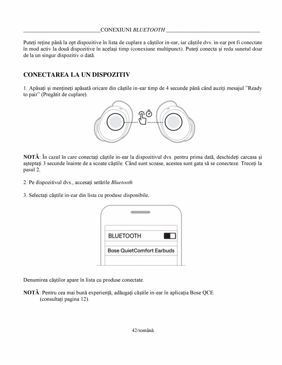 Pagina 42-Manual de utilizare pentru casti cu anularea zgomotului BOSE Quiet Comfort Earbuds Instructiuni...