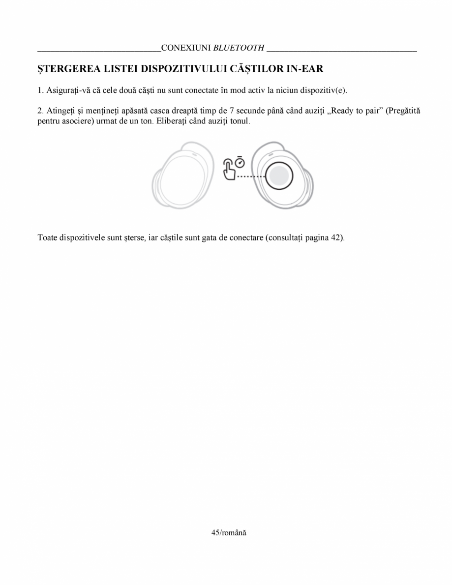 Pagina 45-Manual de utilizare pentru casti cu anularea zgomotului BOSE Quiet Comfort Earbuds Instructiuni...