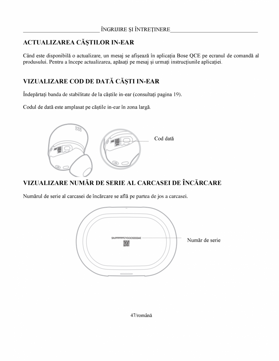 Pagina 47-Manual de utilizare pentru casti cu anularea zgomotului BOSE Quiet Comfort Earbuds Instructiuni...