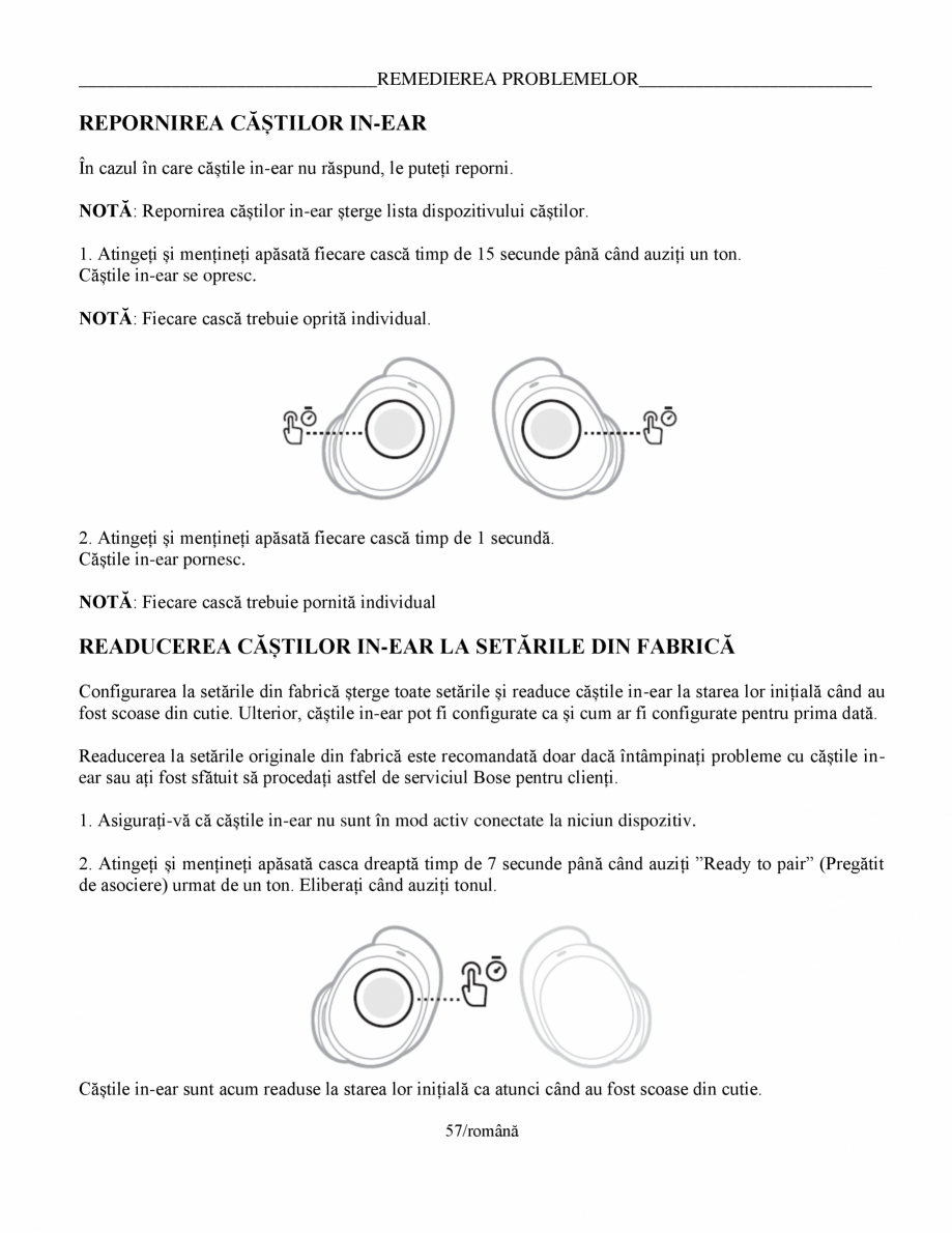 Pagina 57-Manual de utilizare pentru casti cu anularea zgomotului BOSE Quiet Comfort Earbuds Instructiuni...