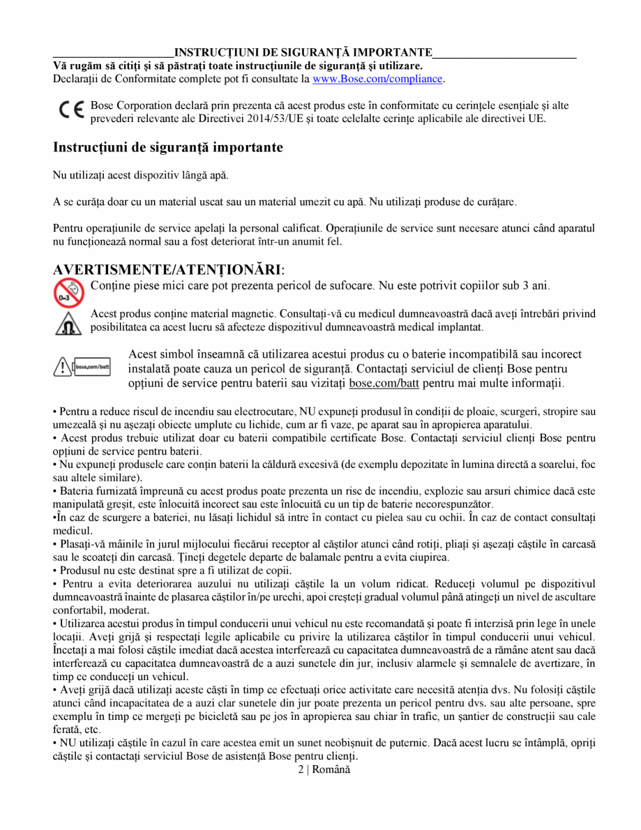 Pagina 2-Manual de utilizare pentru casti cu anularea zgomotului BOSE QuietComfort Ultra Headphones Gen2...