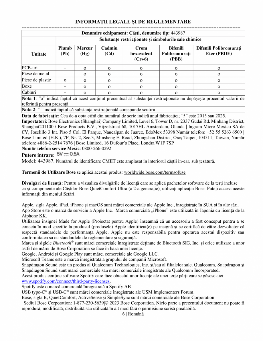 Pagina 6-Manual de utilizare pentru casti cu anularea zgomotului BOSE QuietComfort Ultra Headphones Gen2...