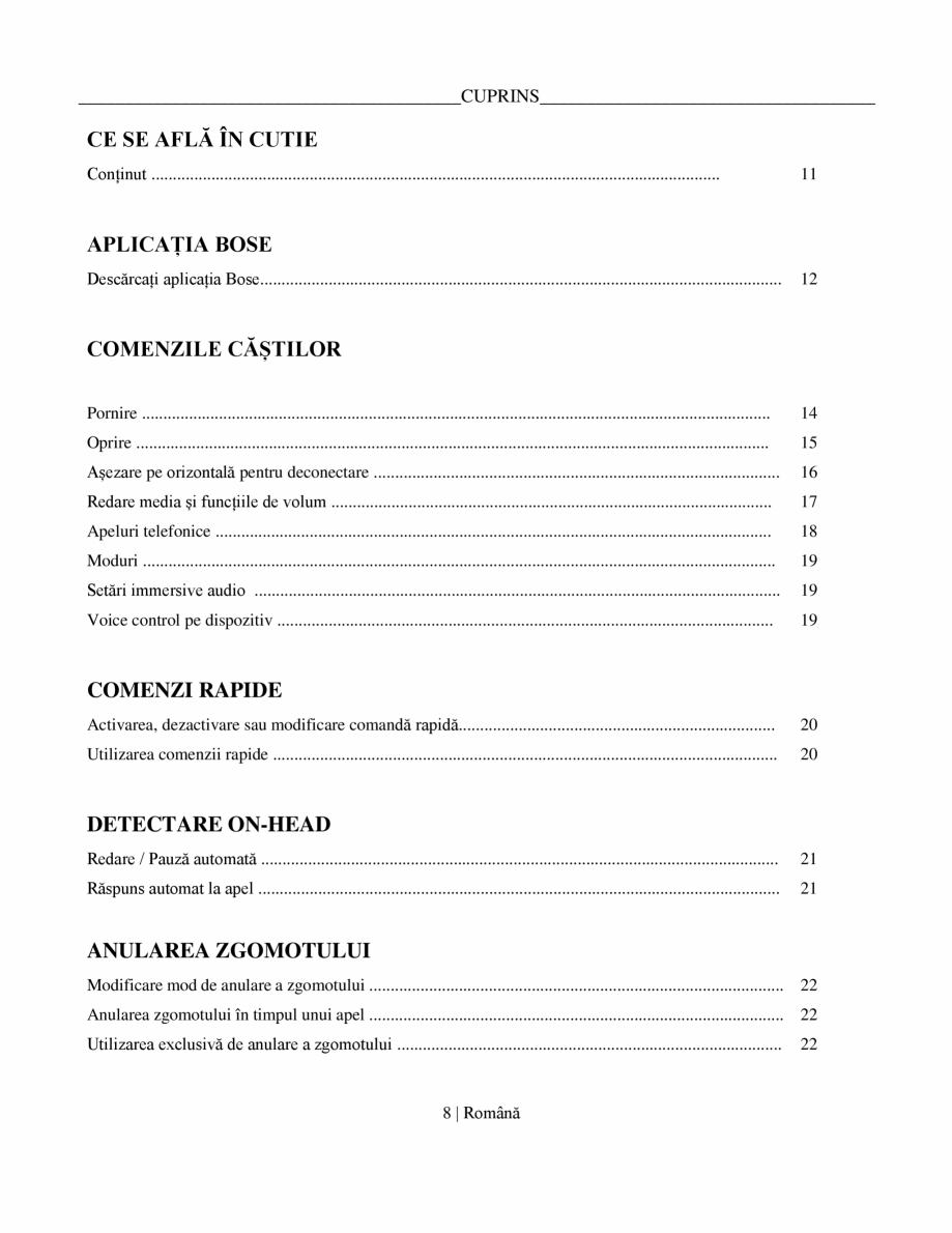 Pagina 8-Manual de utilizare pentru casti cu anularea zgomotului BOSE QuietComfort Ultra Headphones Gen2...