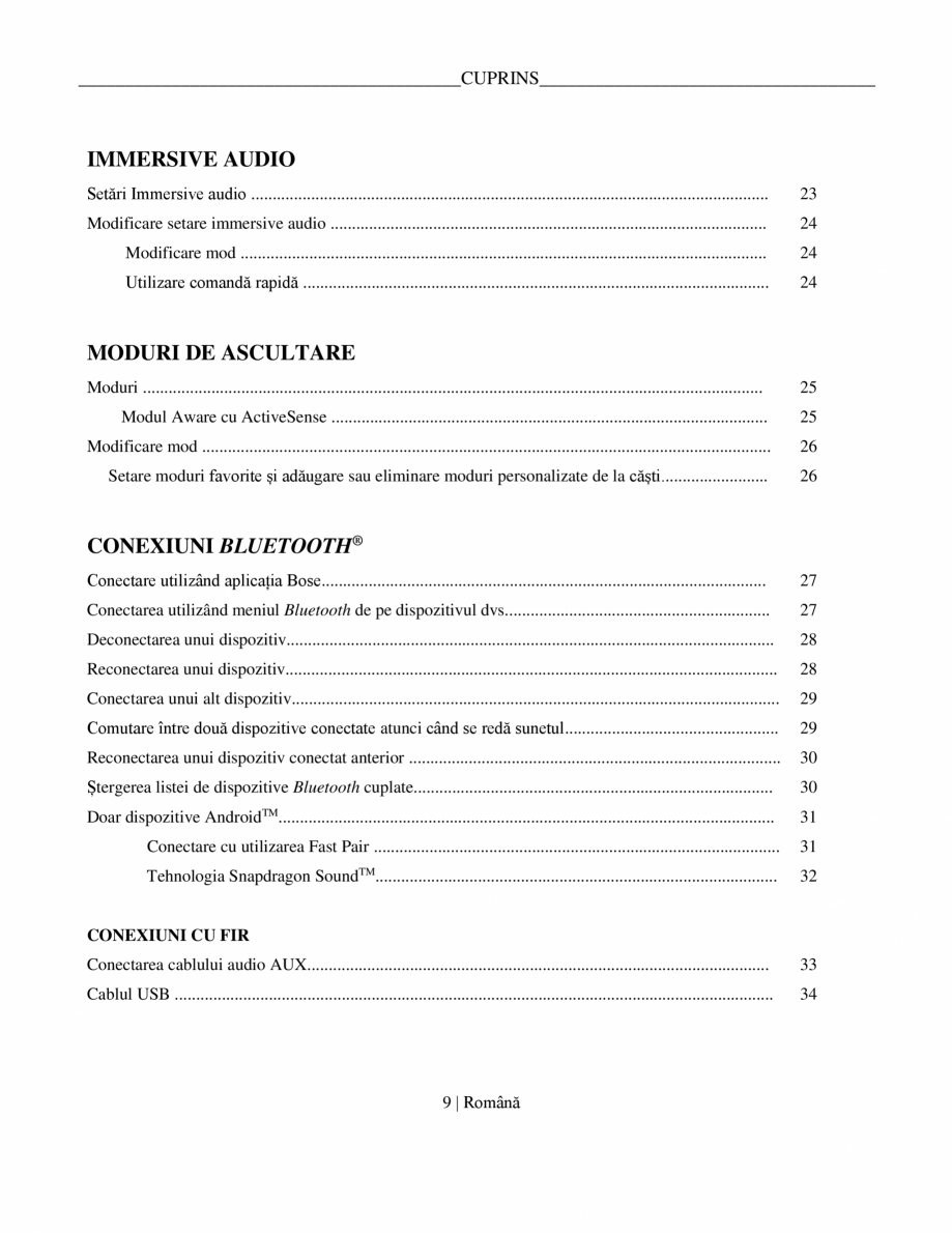 Pagina 9-Manual de utilizare pentru casti cu anularea zgomotului BOSE QuietComfort Ultra Headphones Gen2...