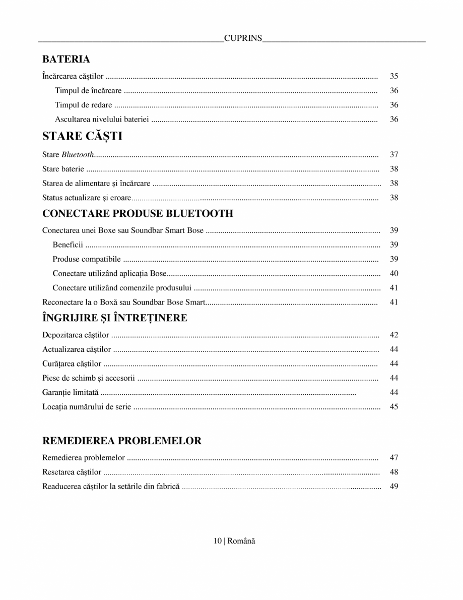 Pagina 10-Manual de utilizare pentru casti cu anularea zgomotului BOSE QuietComfort Ultra Headphones Gen2...