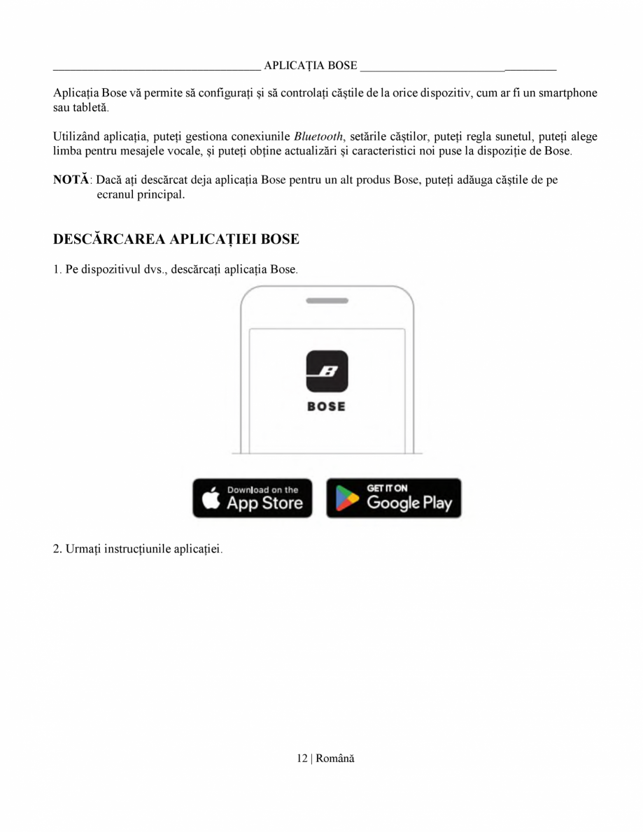 Pagina 12-Manual de utilizare pentru casti cu anularea zgomotului BOSE QuietComfort Ultra Headphones Gen2...