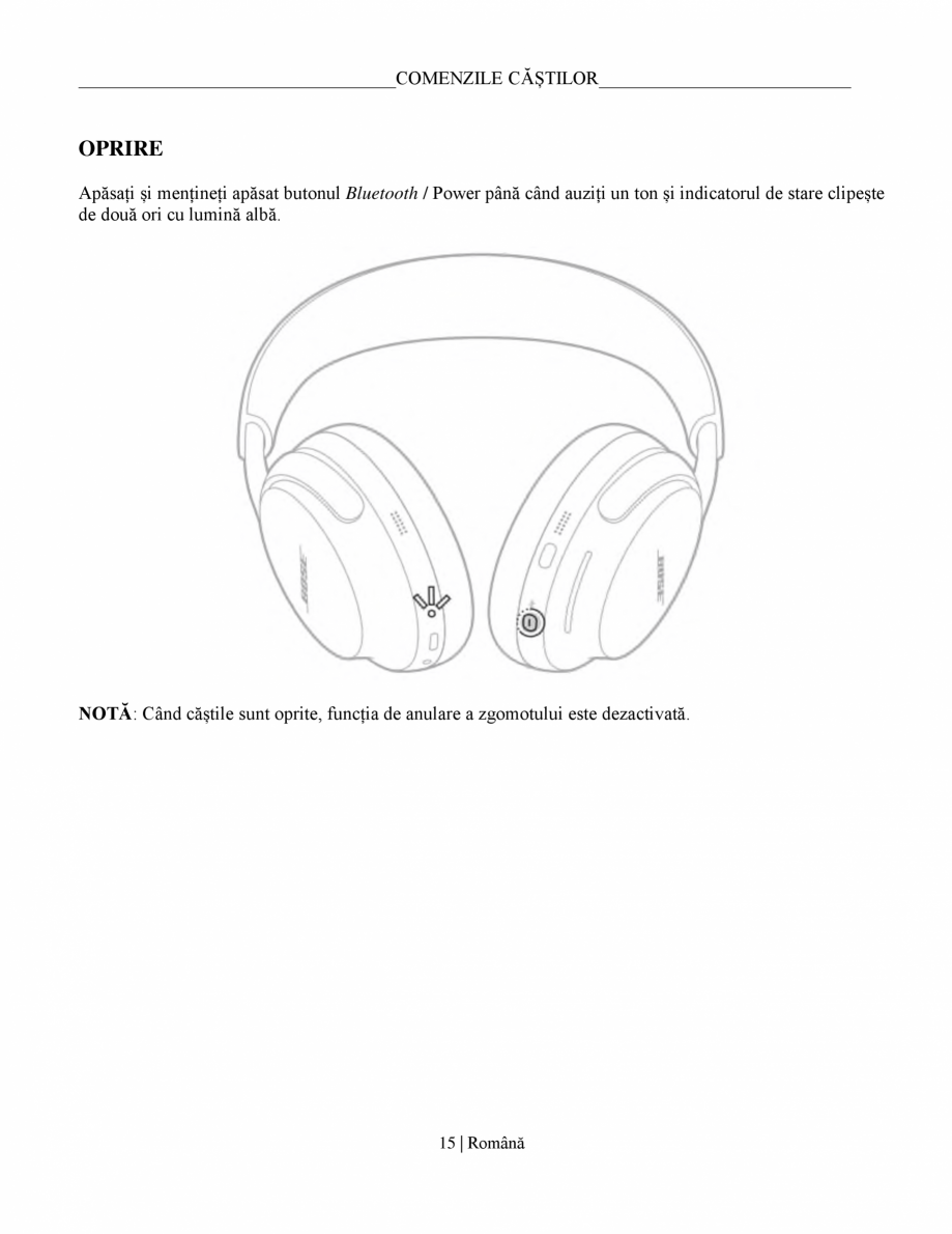 Pagina 15-Manual de utilizare pentru casti cu anularea zgomotului BOSE QuietComfort Ultra Headphones Gen2...