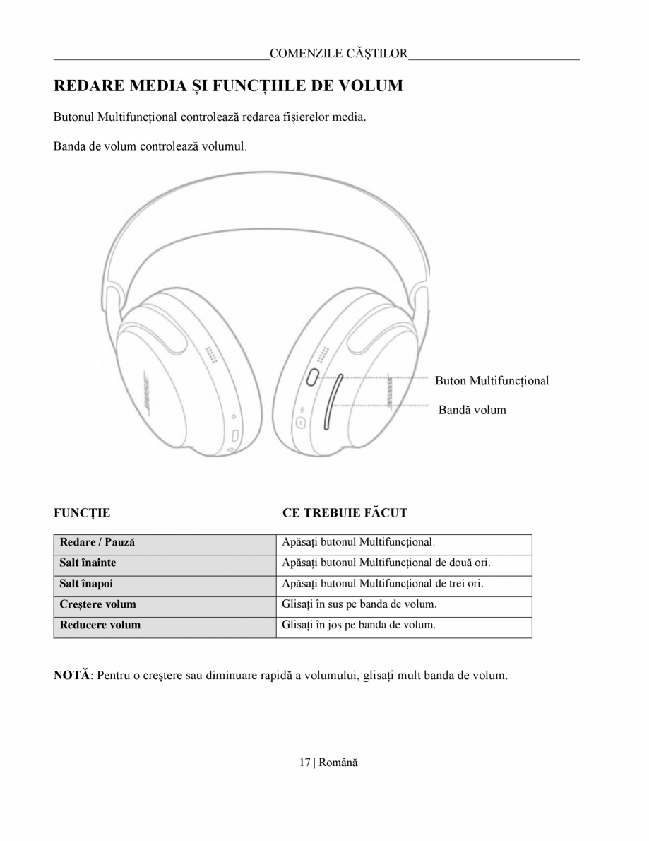 Pagina 17-Manual de utilizare pentru casti cu anularea zgomotului BOSE QuietComfort Ultra Headphones Gen2...