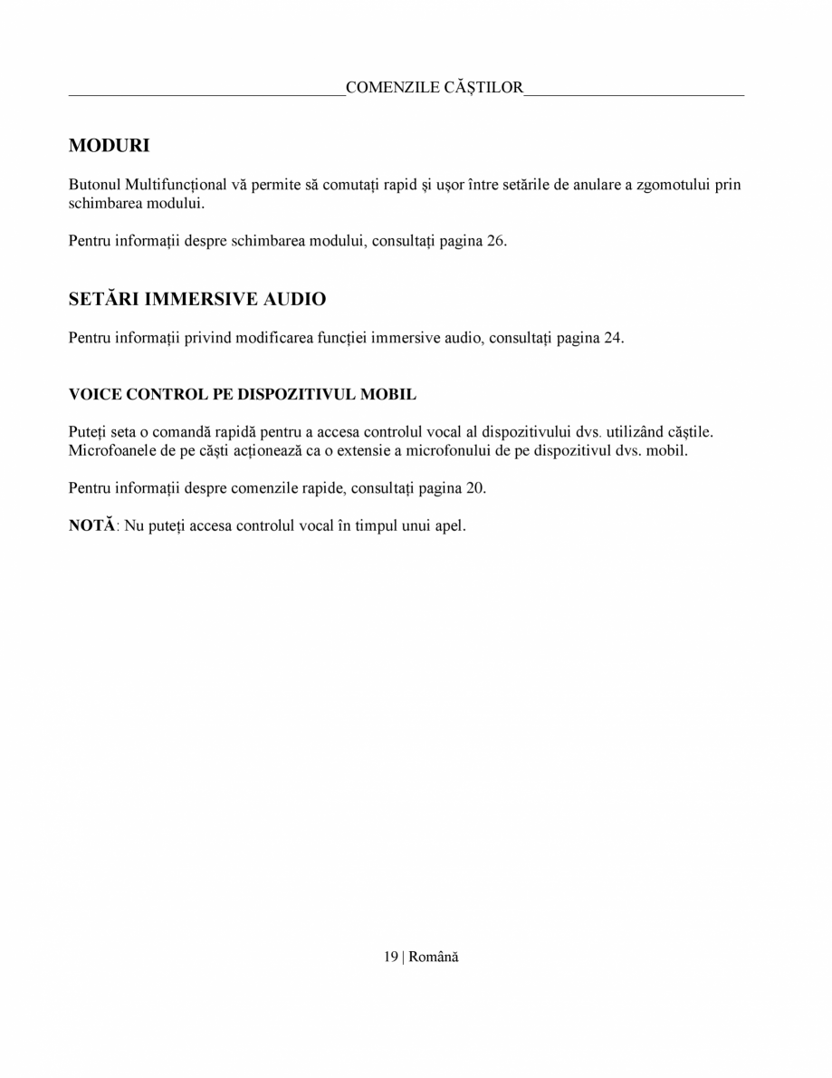 Pagina 19-Manual de utilizare pentru casti cu anularea zgomotului BOSE QuietComfort Ultra Headphones Gen2...