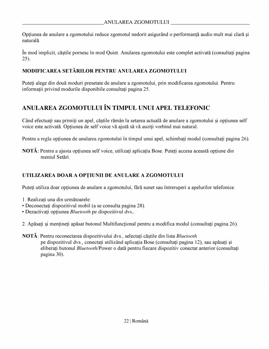 Pagina 22-Manual de utilizare pentru casti cu anularea zgomotului BOSE QuietComfort Ultra Headphones Gen2...