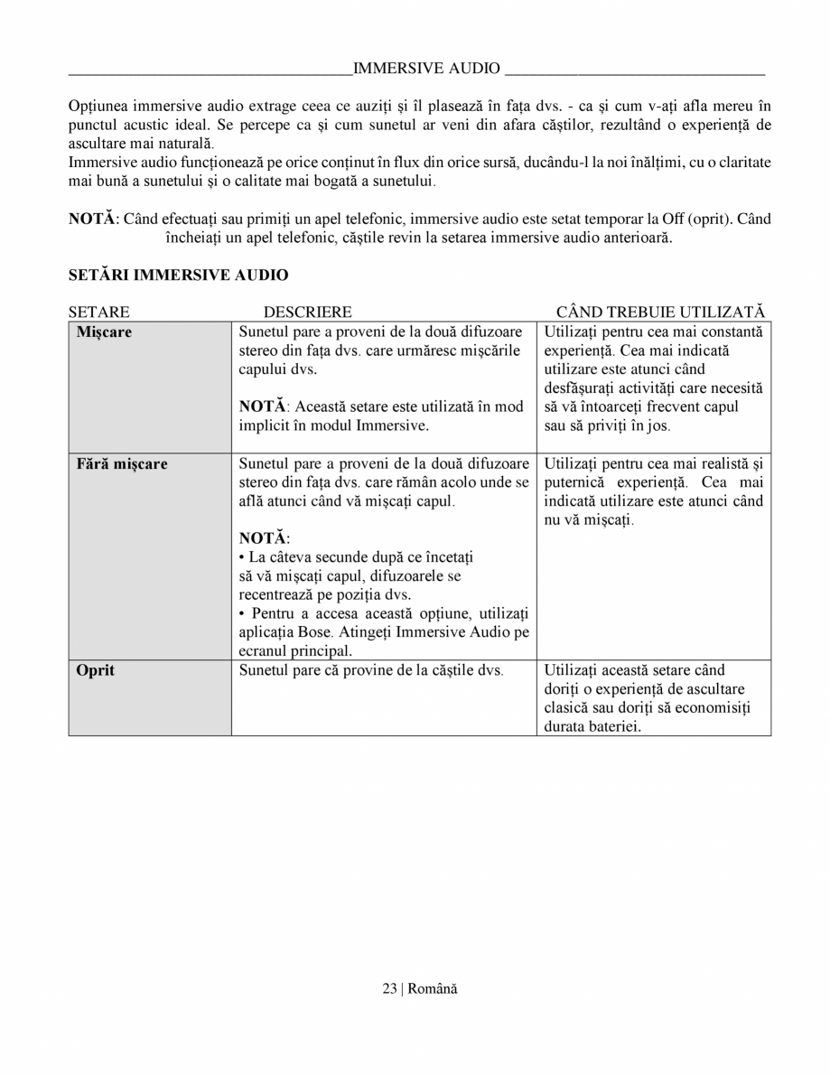 Pagina 23-Manual de utilizare pentru casti cu anularea zgomotului BOSE QuietComfort Ultra Headphones Gen2...