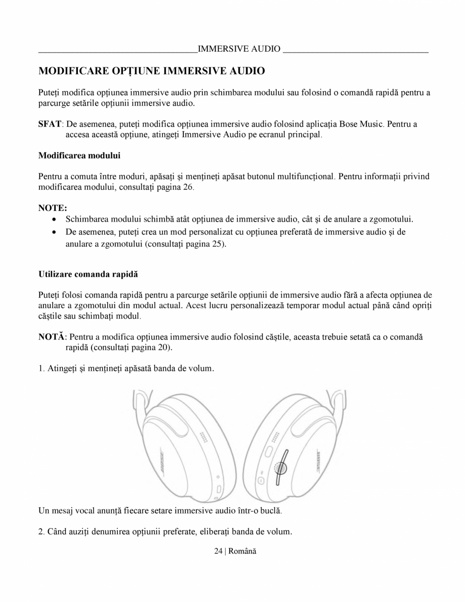 Pagina 24-Manual de utilizare pentru casti cu anularea zgomotului BOSE QuietComfort Ultra Headphones Gen2...
