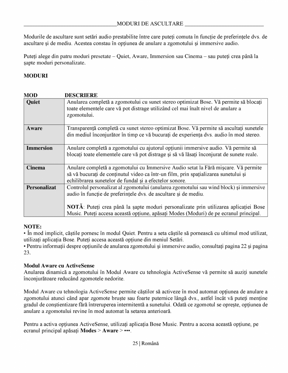 Pagina 25-Manual de utilizare pentru casti cu anularea zgomotului BOSE QuietComfort Ultra Headphones Gen2...