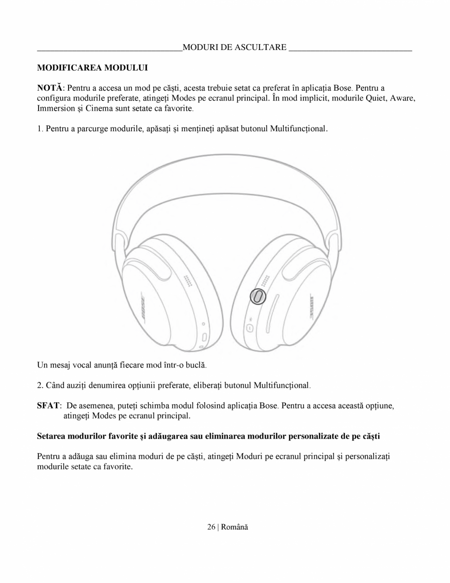 Pagina 26-Manual de utilizare pentru casti cu anularea zgomotului BOSE QuietComfort Ultra Headphones Gen2...