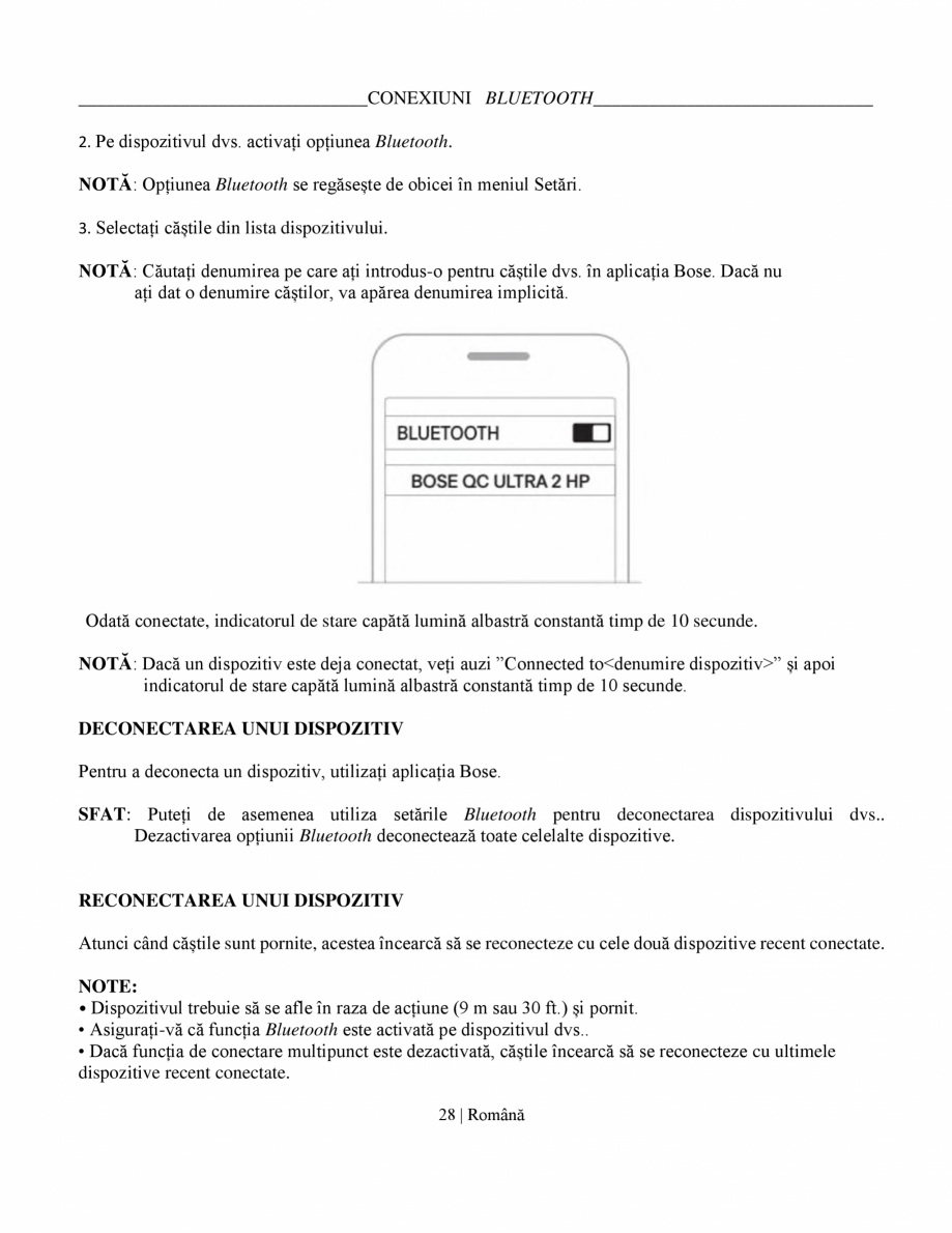 Pagina 28-Manual de utilizare pentru casti cu anularea zgomotului BOSE QuietComfort Ultra Headphones Gen2...