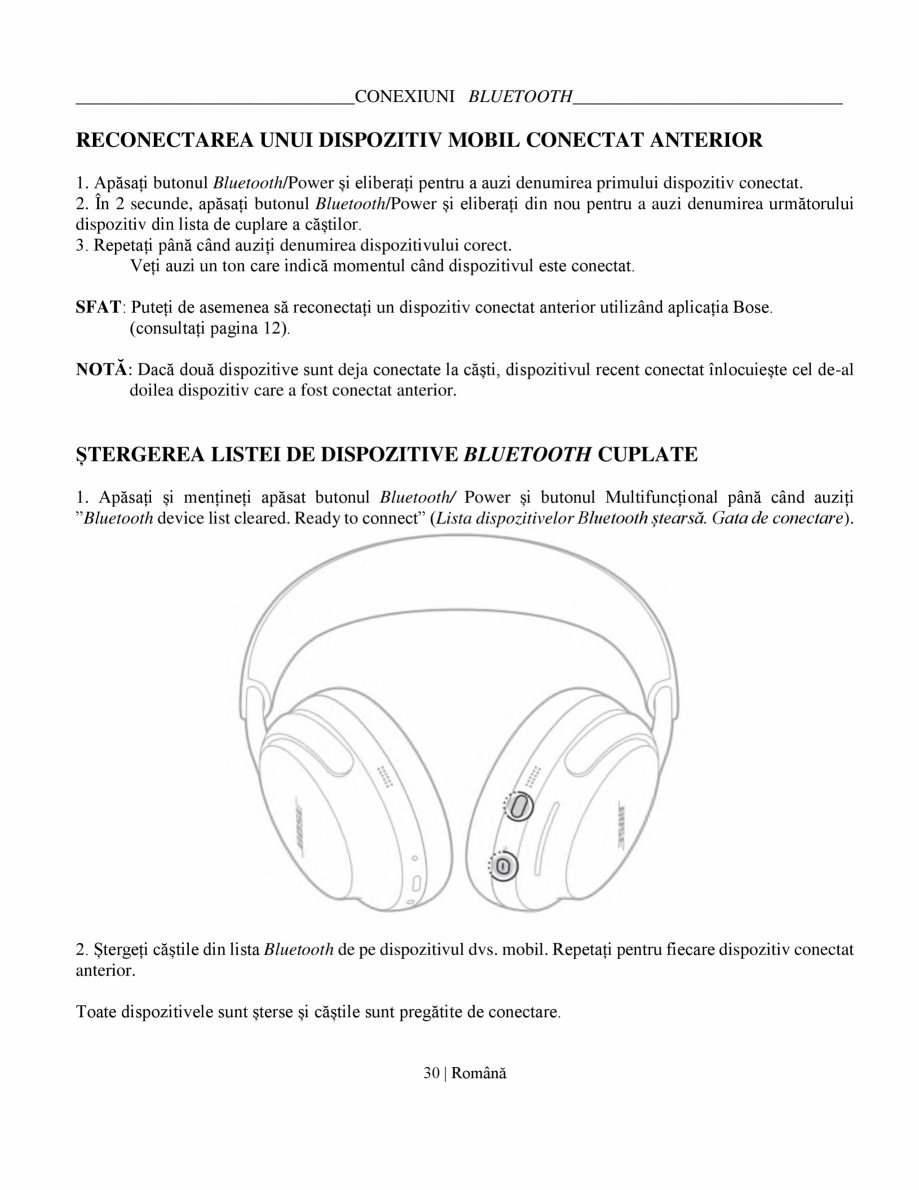 Pagina 30-Manual de utilizare pentru casti cu anularea zgomotului BOSE QuietComfort Ultra Headphones Gen2...