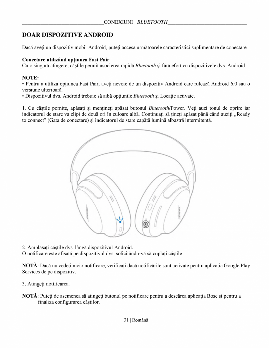 Pagina 31-Manual de utilizare pentru casti cu anularea zgomotului BOSE QuietComfort Ultra Headphones Gen2...