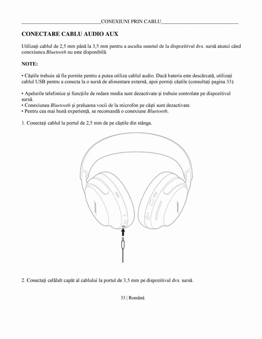 Pagina 33-Manual de utilizare pentru casti cu anularea zgomotului BOSE QuietComfort Ultra Headphones Gen2...