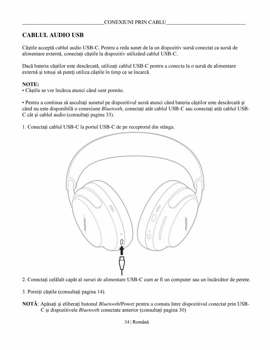 Pagina 34-Manual de utilizare pentru casti cu anularea zgomotului BOSE QuietComfort Ultra Headphones Gen2...