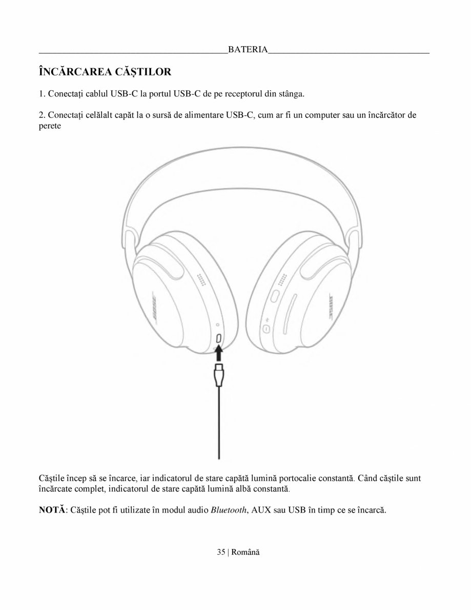 Pagina 35-Manual de utilizare pentru casti cu anularea zgomotului BOSE QuietComfort Ultra Headphones Gen2...