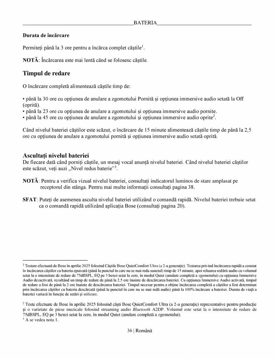 Pagina 36-Manual de utilizare pentru casti cu anularea zgomotului BOSE QuietComfort Ultra Headphones Gen2...