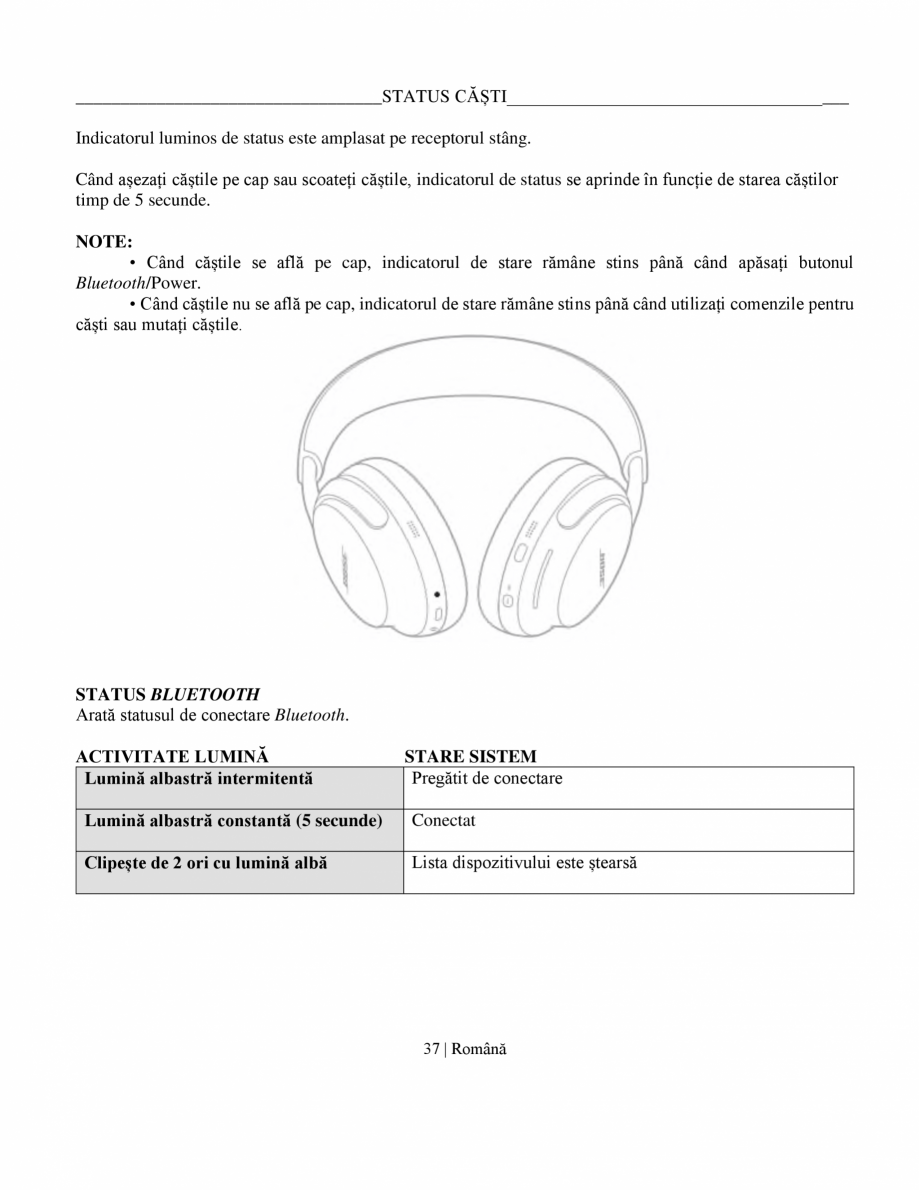 Pagina 37-Manual de utilizare pentru casti cu anularea zgomotului BOSE QuietComfort Ultra Headphones Gen2...