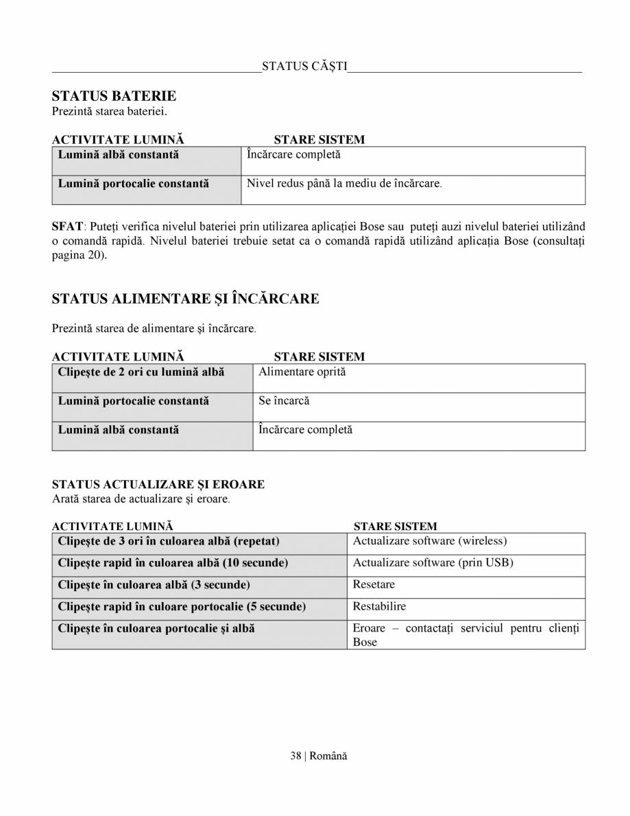 Pagina 38-Manual de utilizare pentru casti cu anularea zgomotului BOSE QuietComfort Ultra Headphones Gen2...