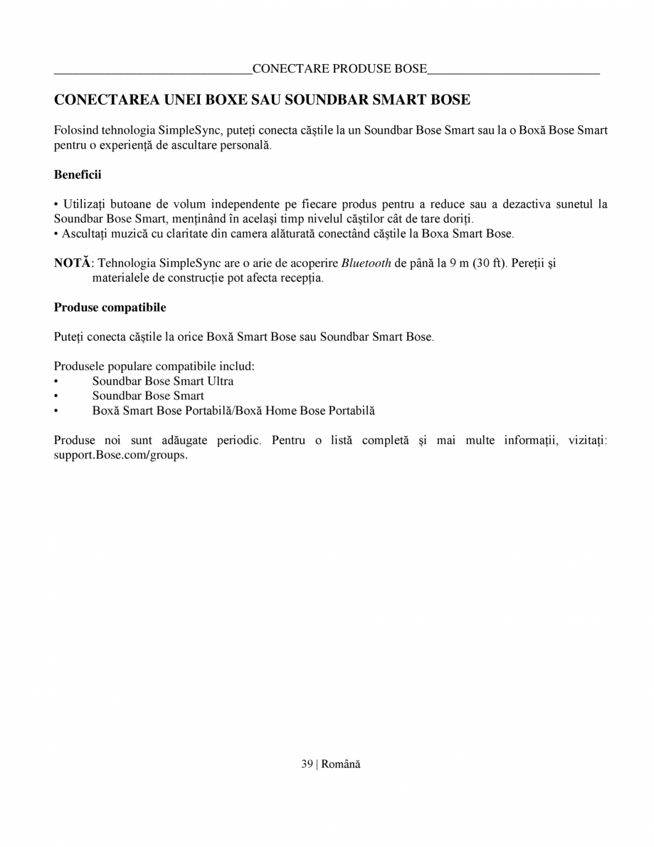 Pagina 39-Manual de utilizare pentru casti cu anularea zgomotului BOSE QuietComfort Ultra Headphones Gen2...