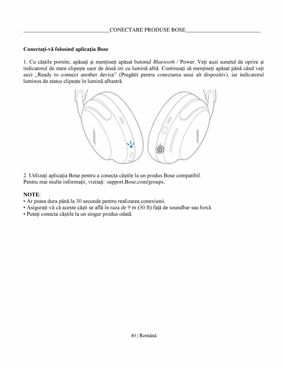 Pagina 40-Manual de utilizare pentru casti cu anularea zgomotului BOSE QuietComfort Ultra Headphones Gen2...