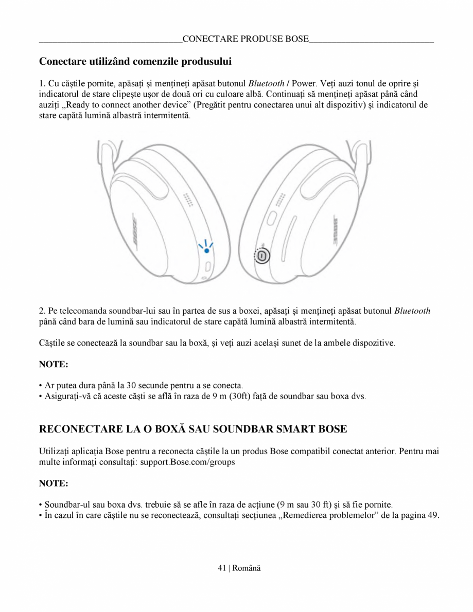 Pagina 41-Manual de utilizare pentru casti cu anularea zgomotului BOSE QuietComfort Ultra Headphones Gen2...