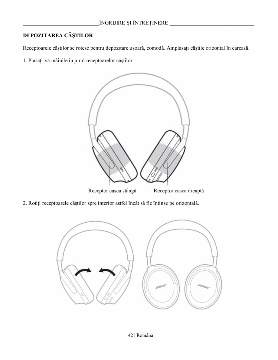 Pagina 42-Manual de utilizare pentru casti cu anularea zgomotului BOSE QuietComfort Ultra Headphones Gen2...