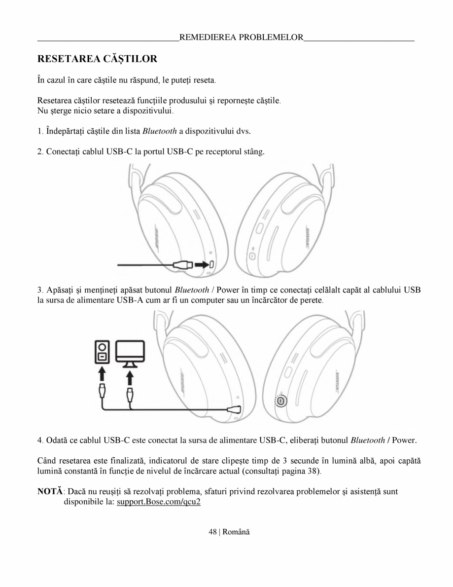 Pagina 48-Manual de utilizare pentru casti cu anularea zgomotului BOSE QuietComfort Ultra Headphones Gen2...