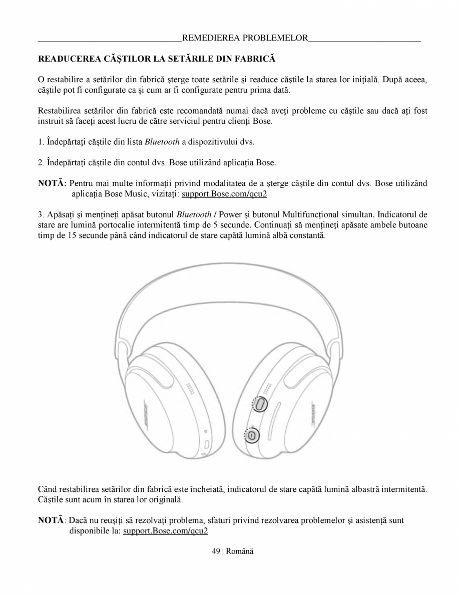 Pagina 49-Manual de utilizare pentru casti cu anularea zgomotului BOSE QuietComfort Ultra Headphones Gen2...