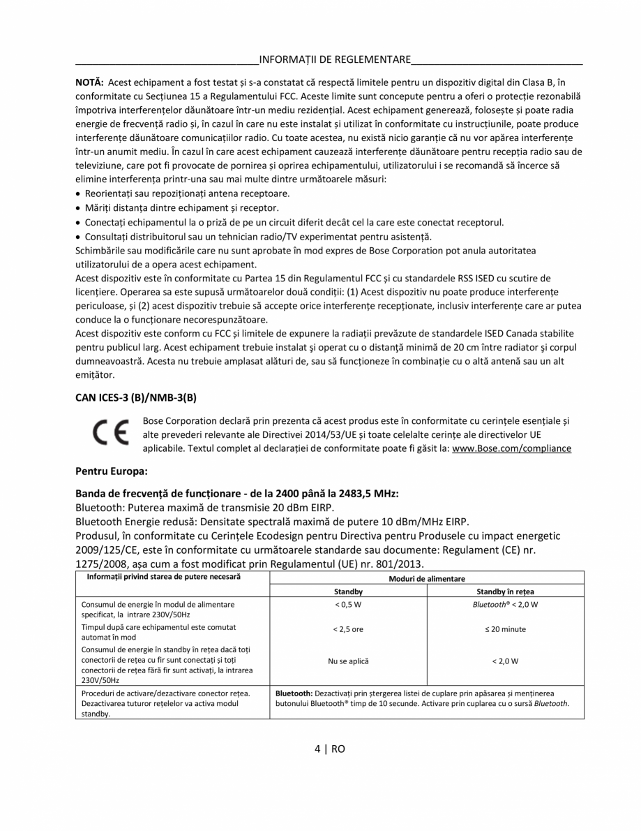 Pagina 4-Manual de utilizare pentru soundbar BOSE Bose TV Instructiuni montaj, utilizare Romana a
produsului,...