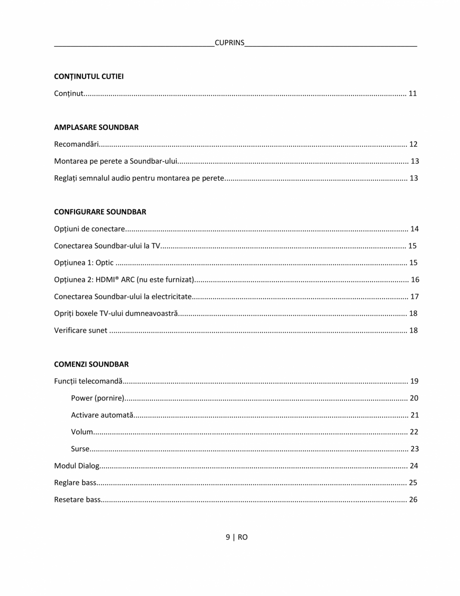 Pagina 9-Manual de utilizare pentru soundbar BOSE Bose TV Instructiuni montaj, utilizare Romana t produs este...